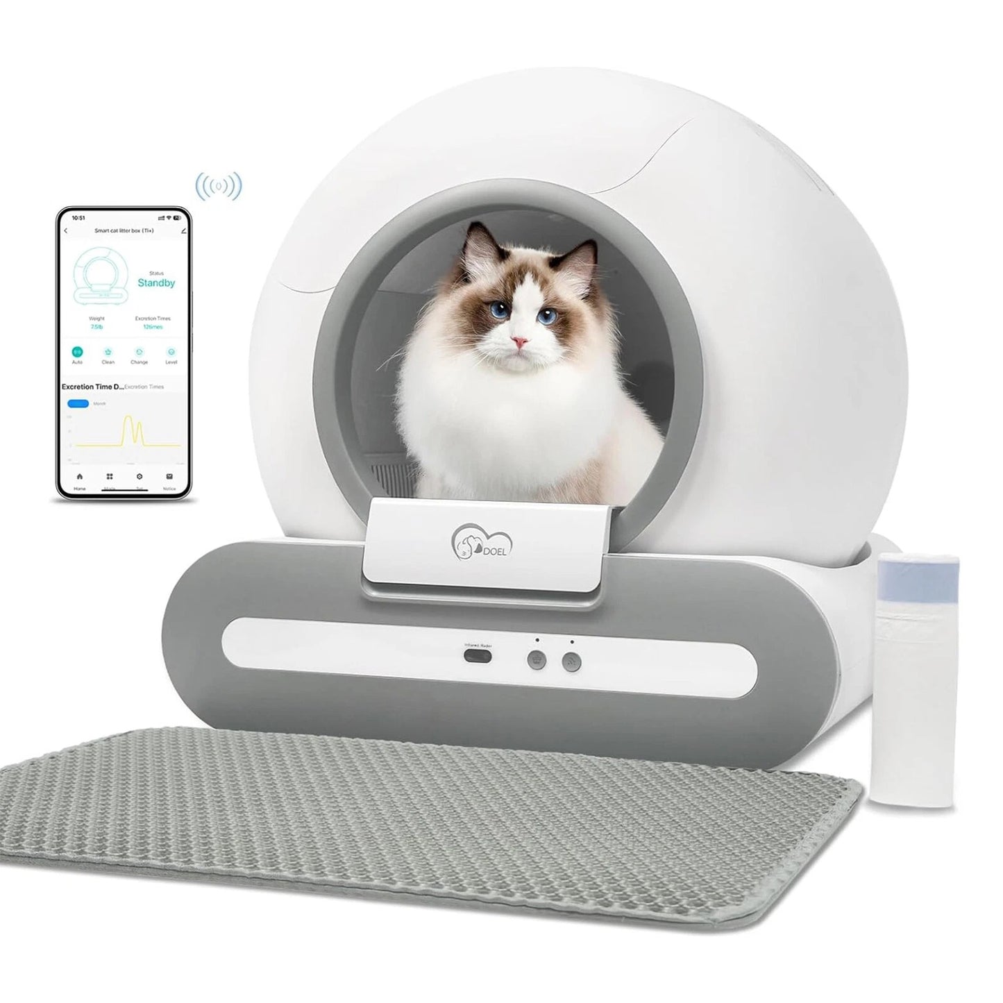 Smart Self-Cleaning Cat Litter Box with App Control – Compatible with Tofu & Mixed Litter
